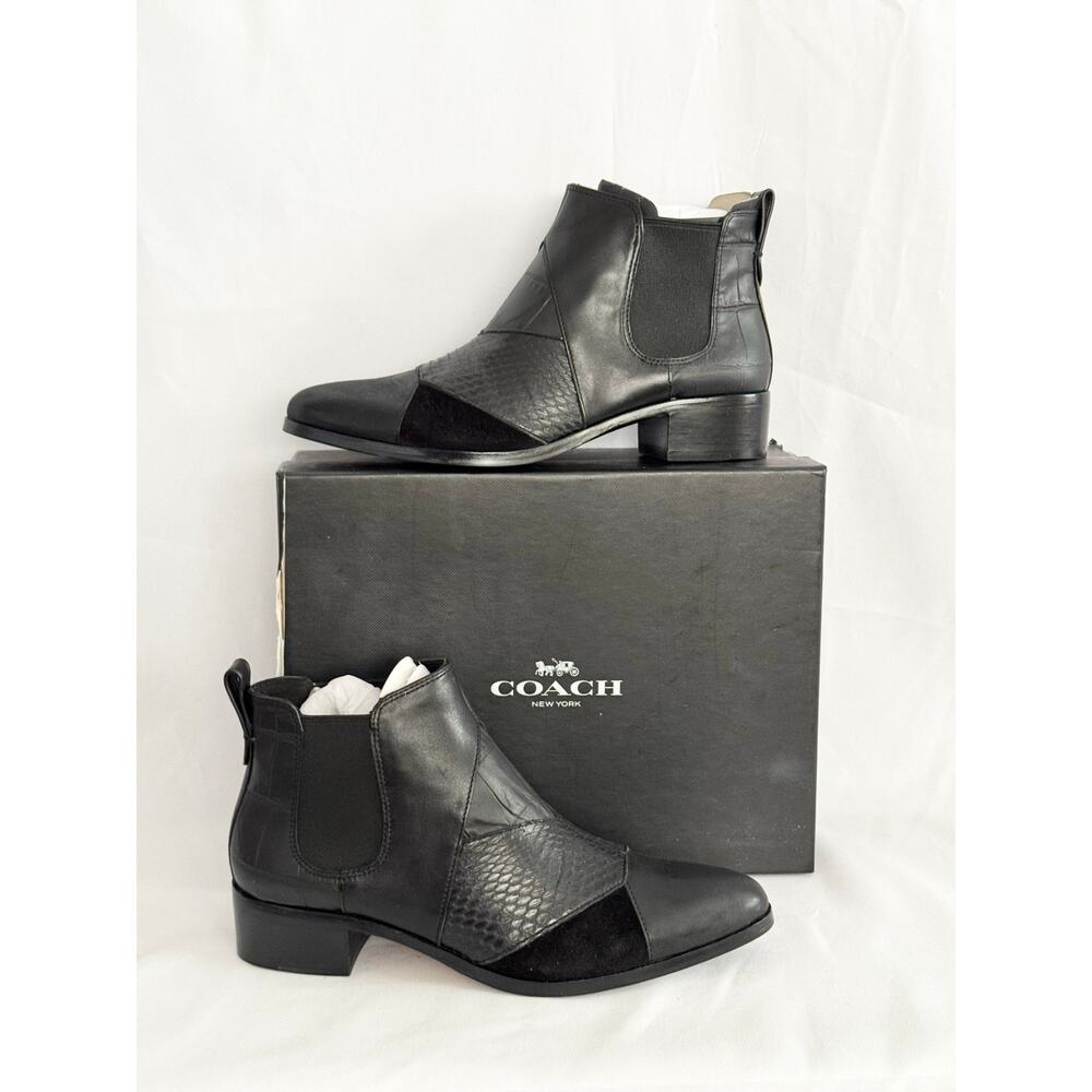 Coach Suffolk Patchwork Leather Ankle Boots Black 7.5 Chelsea NIB - Picture 5 of 14